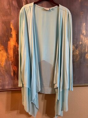 Joan Rivers Pale Aqua Draped Open Front Cardigan